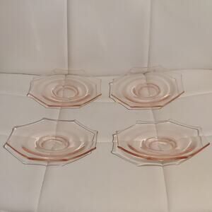 4 Pink 5.5" Octagonal Selenium Depression Glass Appetizer or Desert Plates